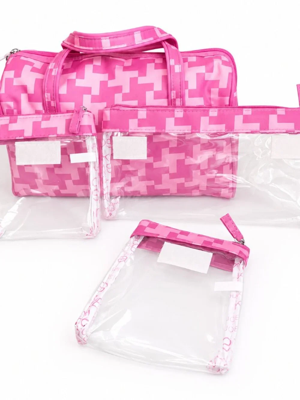 Sonia Kashuk Pink 4pc Cosmetic Travel Bag Set Y2K Geometric Organizer Barbiecore